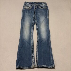 Vigoss The Dublin Womens Boot Cut Jeans Size 1 Blue Thick Stitch Embroidered